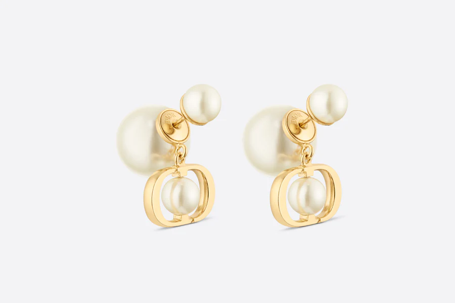 گوشواره مرواریدی دیور DIOR TRIBALES EARRINGS Gold-Finish Metal And White Resin Pearls